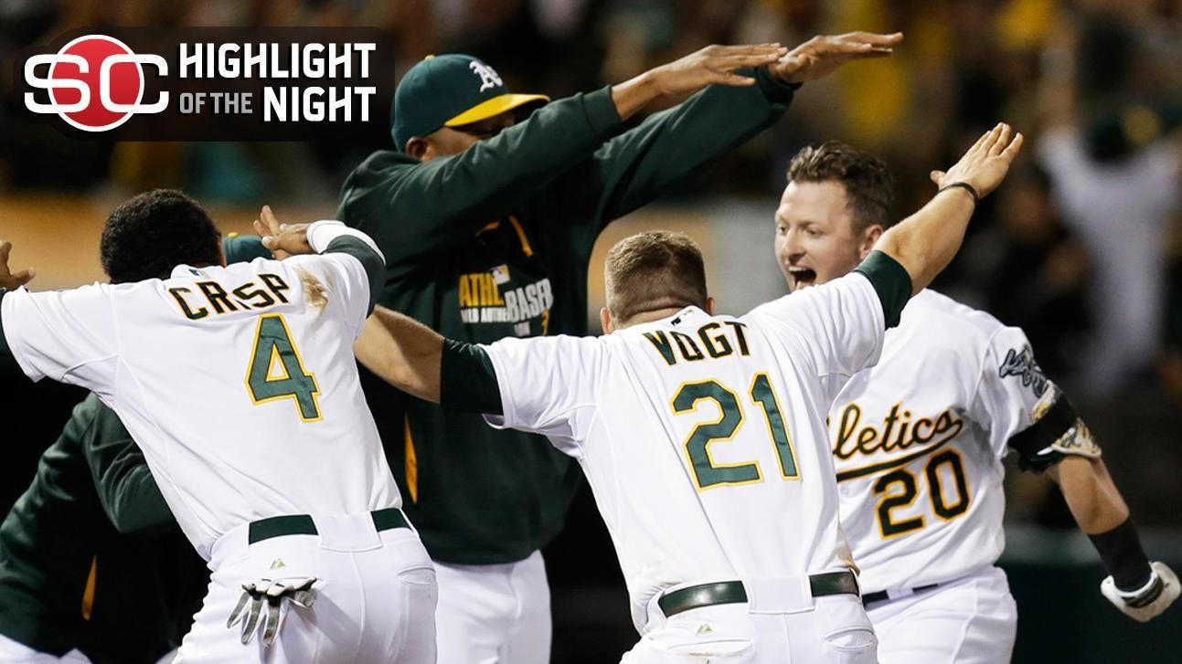 Josh Donaldson being greeted by the tunnel after a home run; a ritual for  the A's.