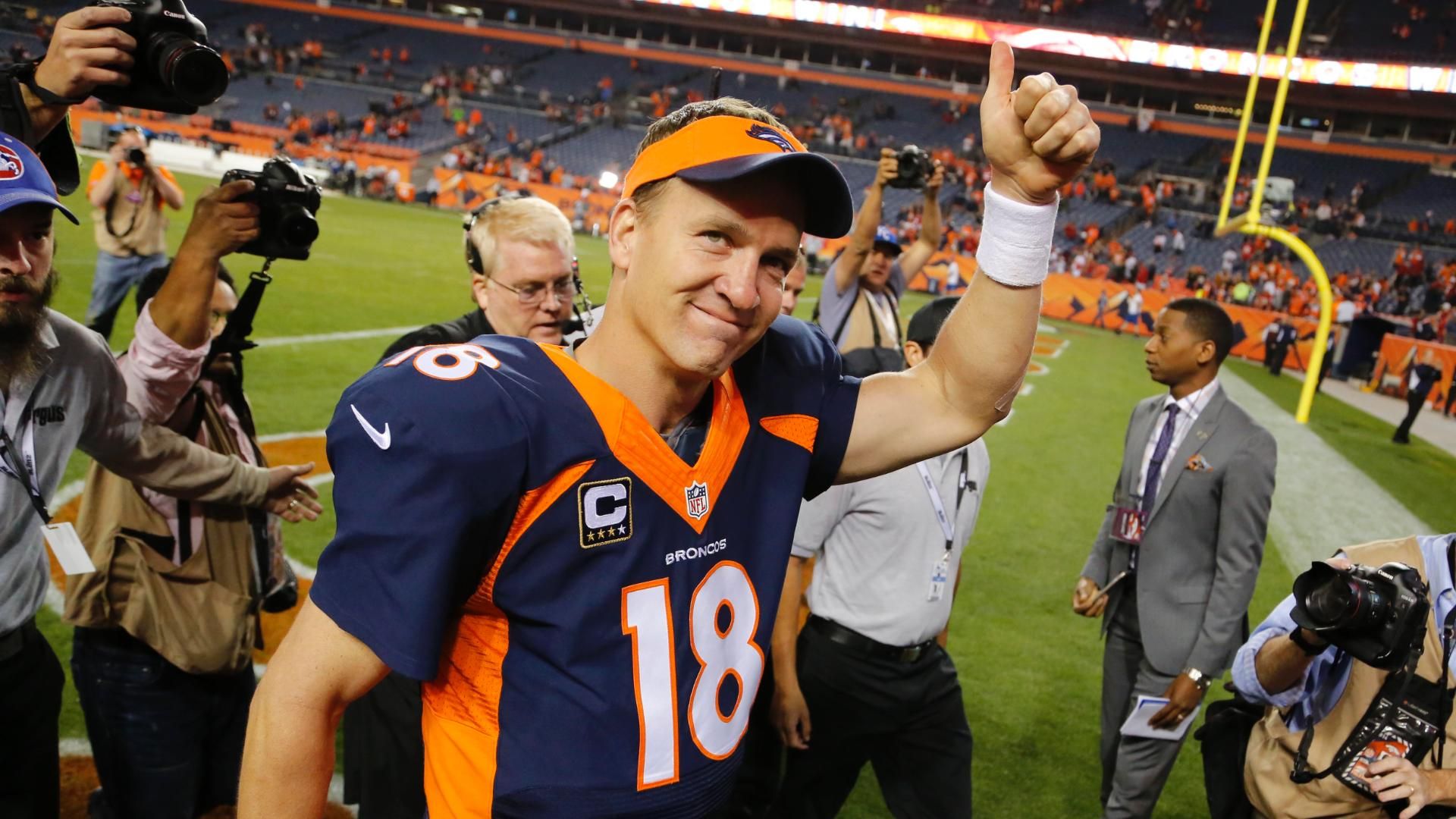 Broncos quarterback Peyton Manning fires his 509th touchdown of his career,  breaking the NFL record. Manning threw the pass in the 2nd quarter of a  game against the San Francisco 49ers to