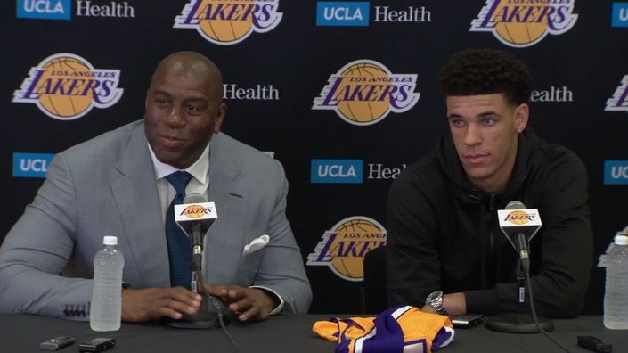 Lakers' Lonzo Ball throws out first pitch at Dodger Stadium