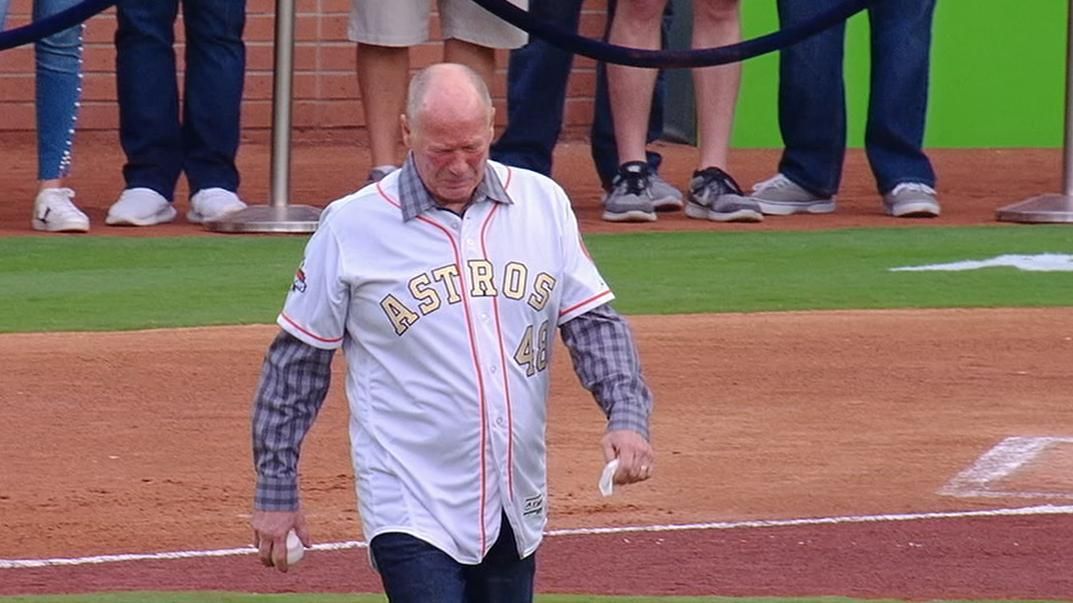 Former Astros Coach Throws First Pitch at Home Game After Nearly Dying