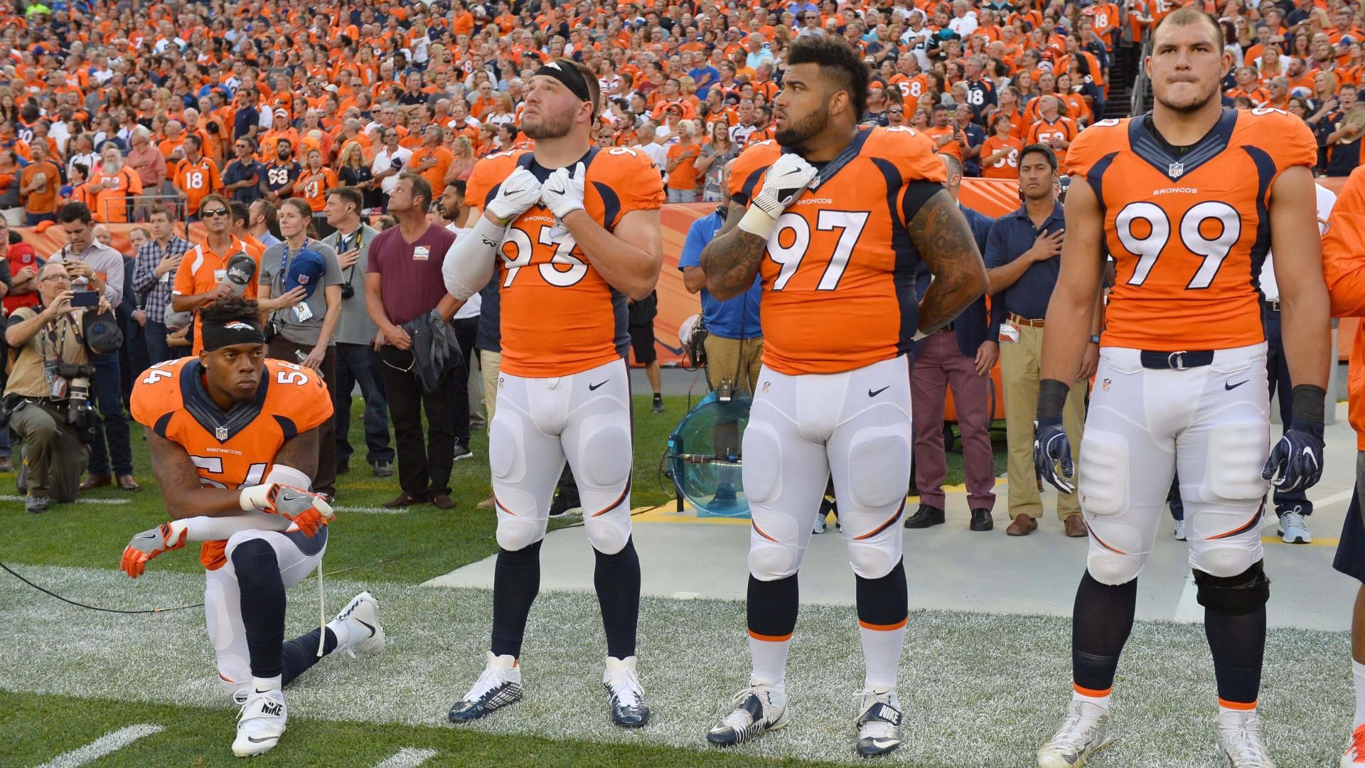 Broncos LB Marshall kneels for national anthem