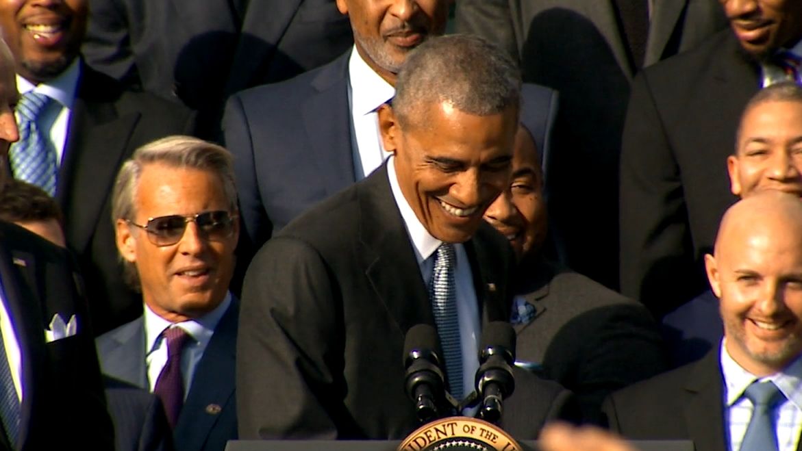 Obama appreciative J.R. Smith shows up with shirt on